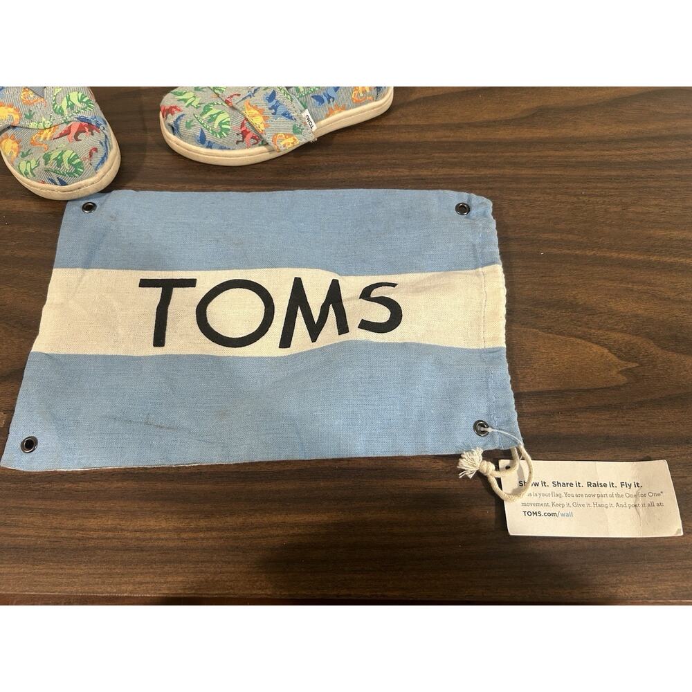 TOMS Alpargata Blue Denim Dino Slip‎ On Toddler Size 7 Shoes Dinosaur Sneakers - Picture 11 of 12